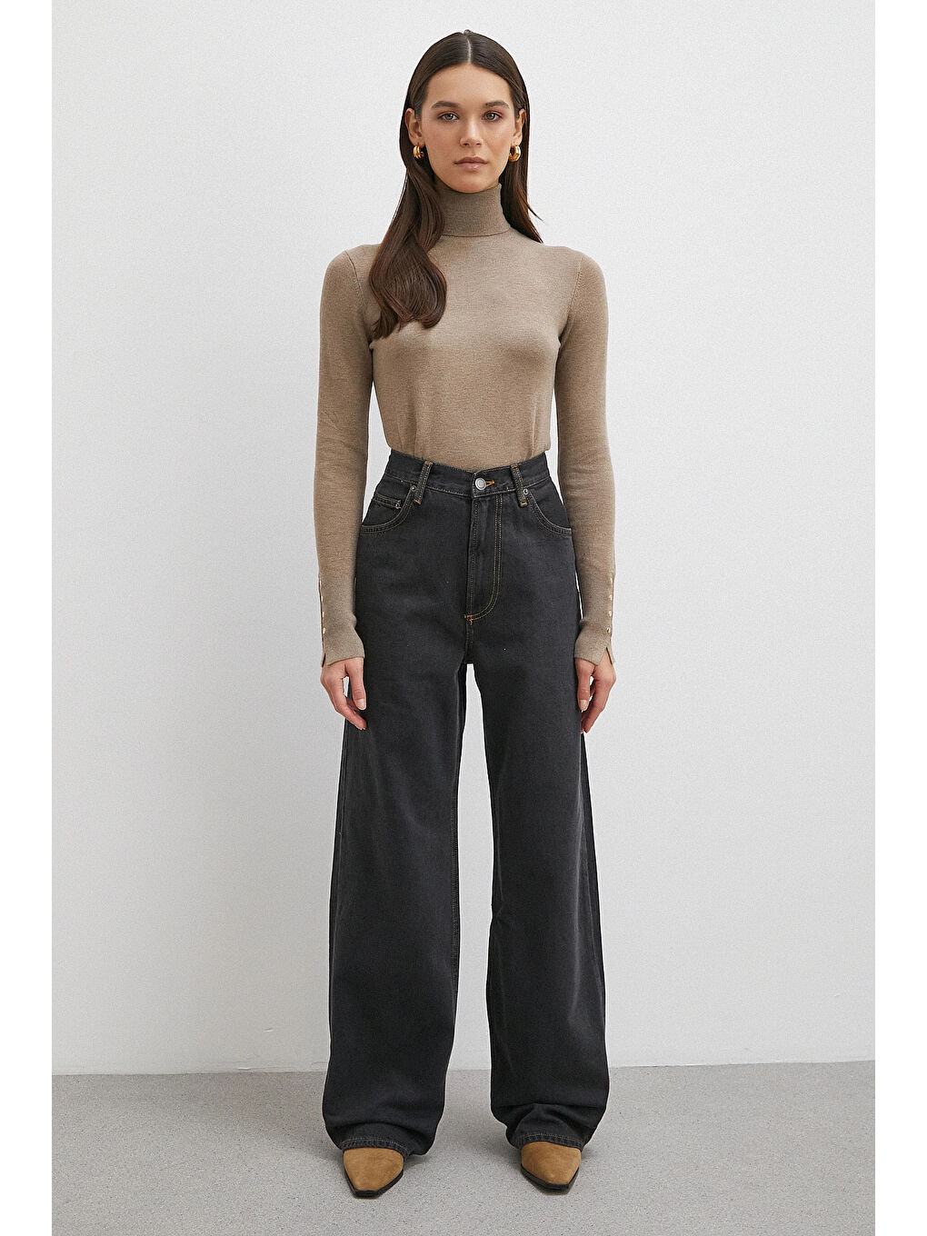 Beş Cepli Yüksek Bel Jean Siyah-3