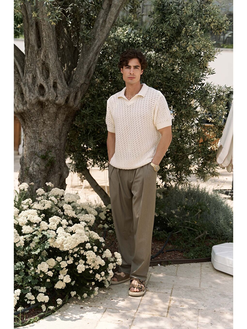 Peter Erkek Polo Yaka Ekru Triko T-Shirt-2