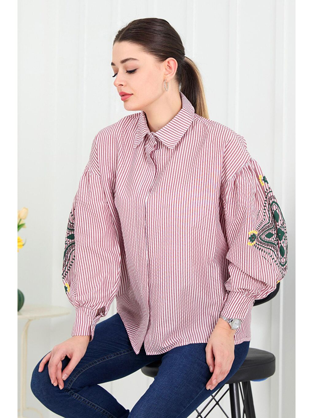 Gömlek Yaka Kadın Bordo Tunik - 11506-1