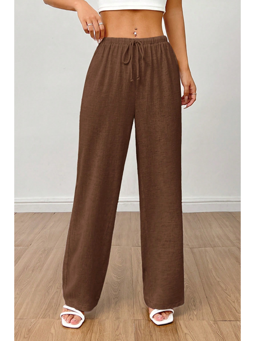 Kahverengi Bol Paça Müslin Kadın Pantolon