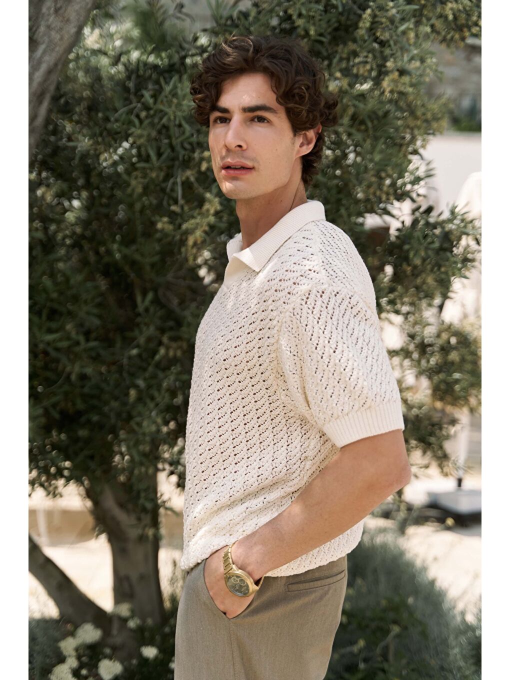 Peter Erkek Polo Yaka Ekru Triko T-Shirt-3