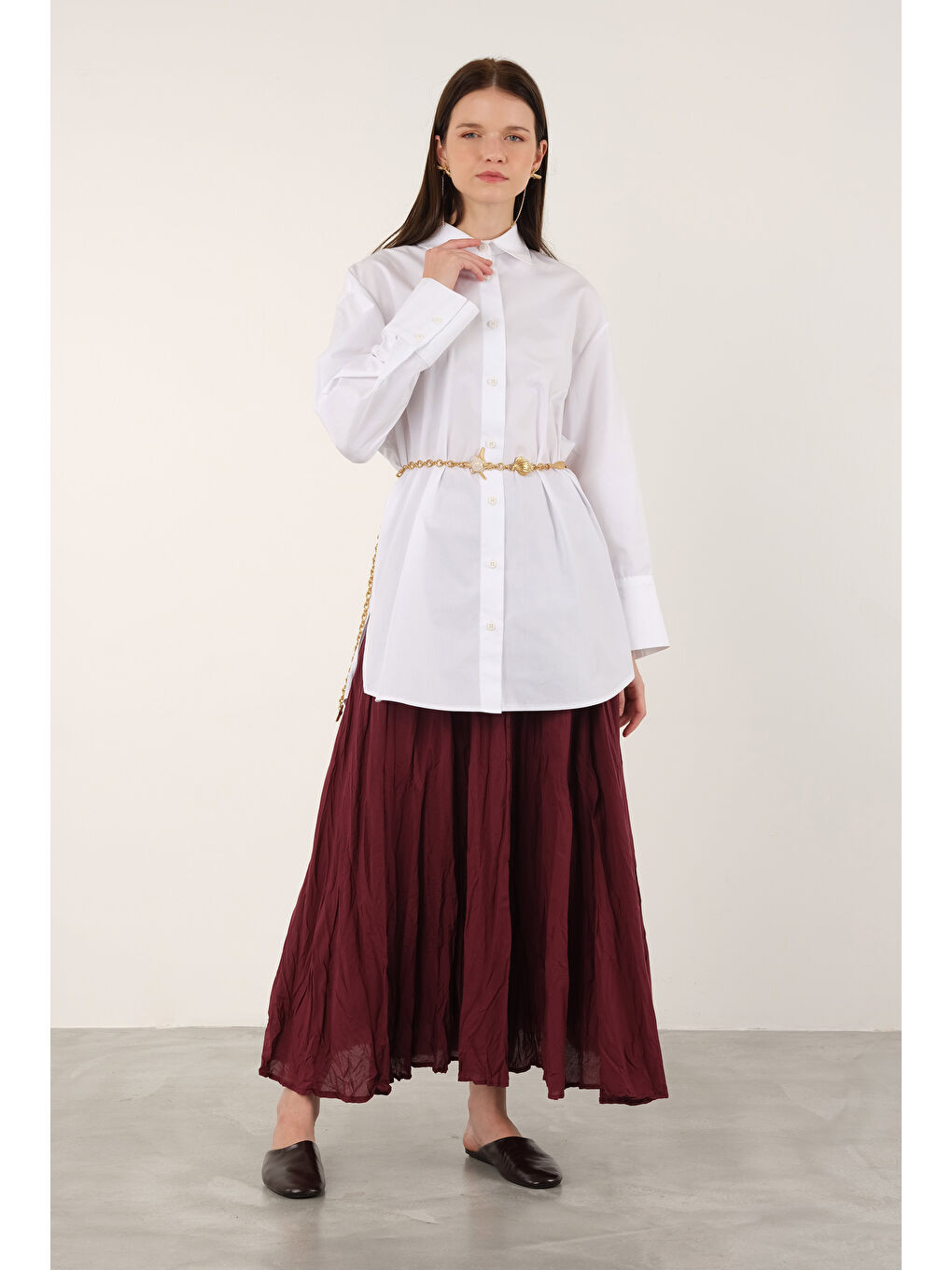 Poplin Gömlek Kısa Ekru-3