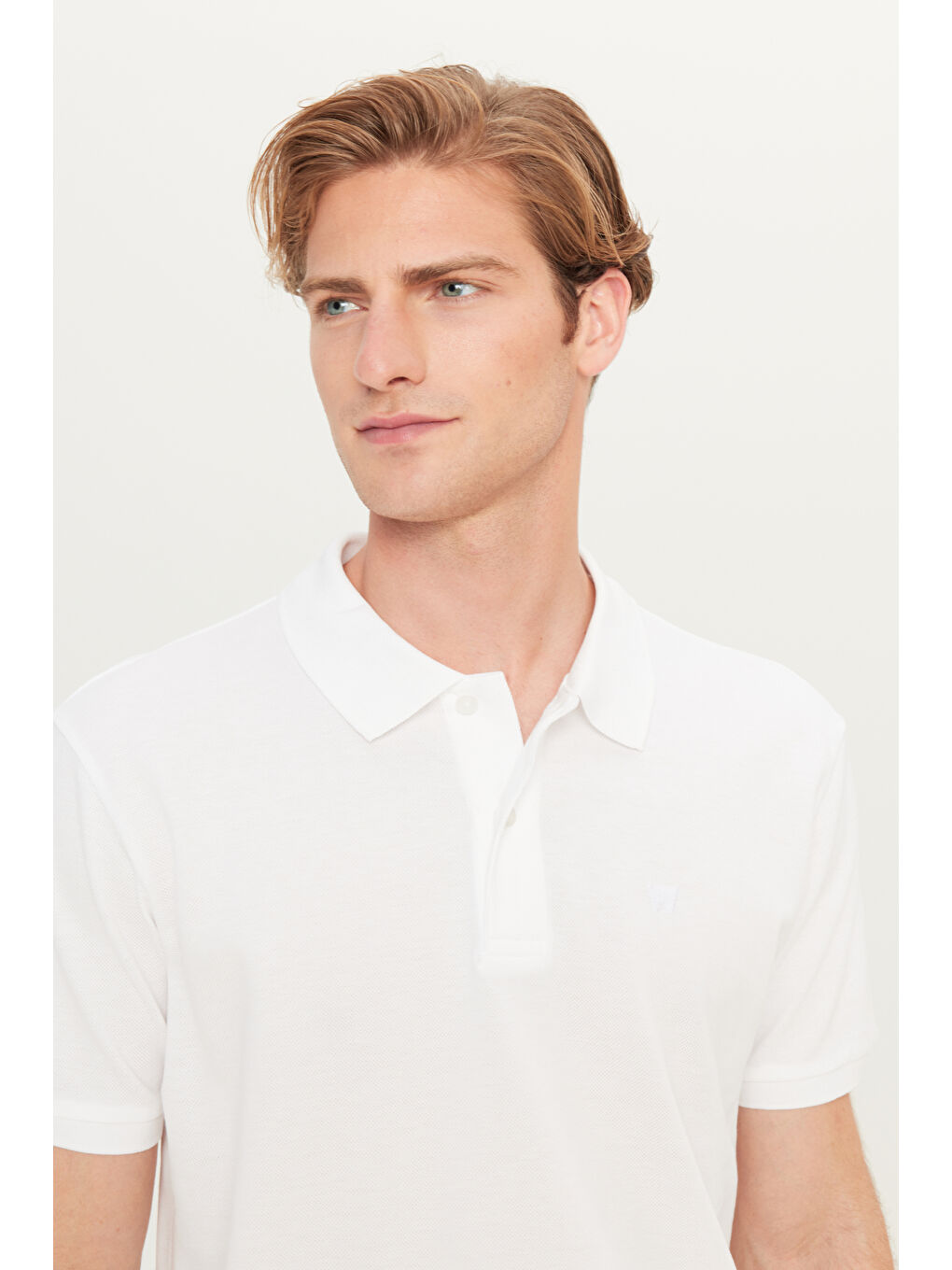 %100 Pamuk Regular Fit Normal Kesim Beyaz Polo Yaka Tişört-3