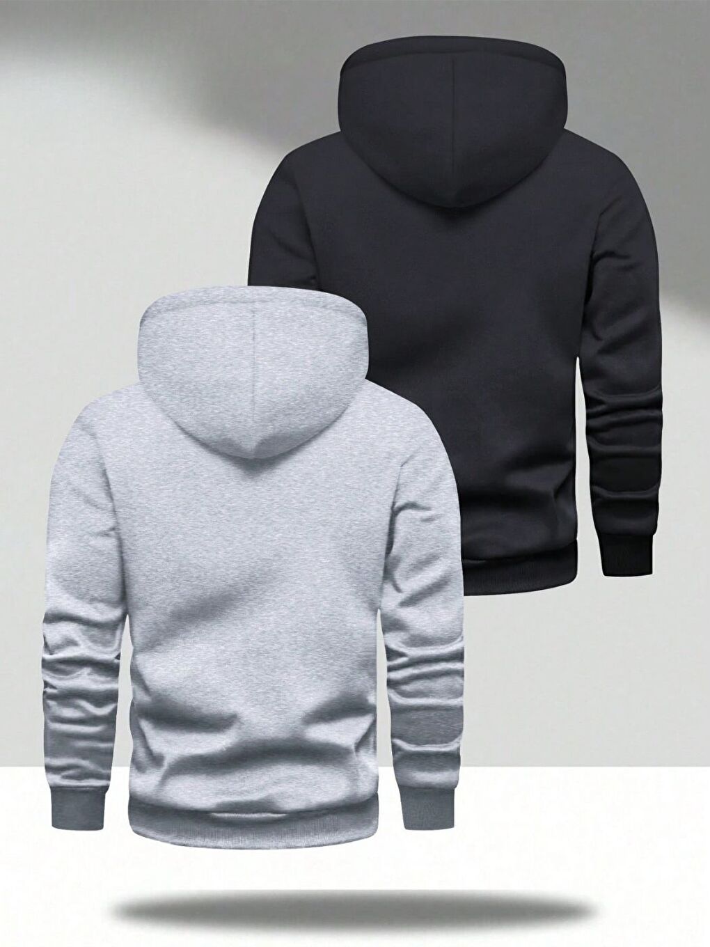 2'li Set Erkek Siyah Gri Oversize Paris Baskılı Kapüşonlu Sweatshirt-1
