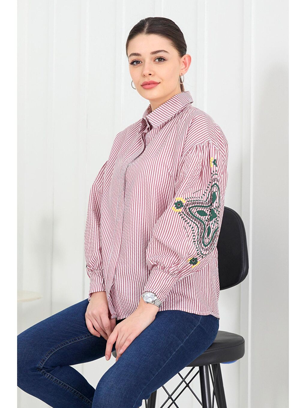 Gömlek Yaka Kadın Bordo Tunik - 11506-2