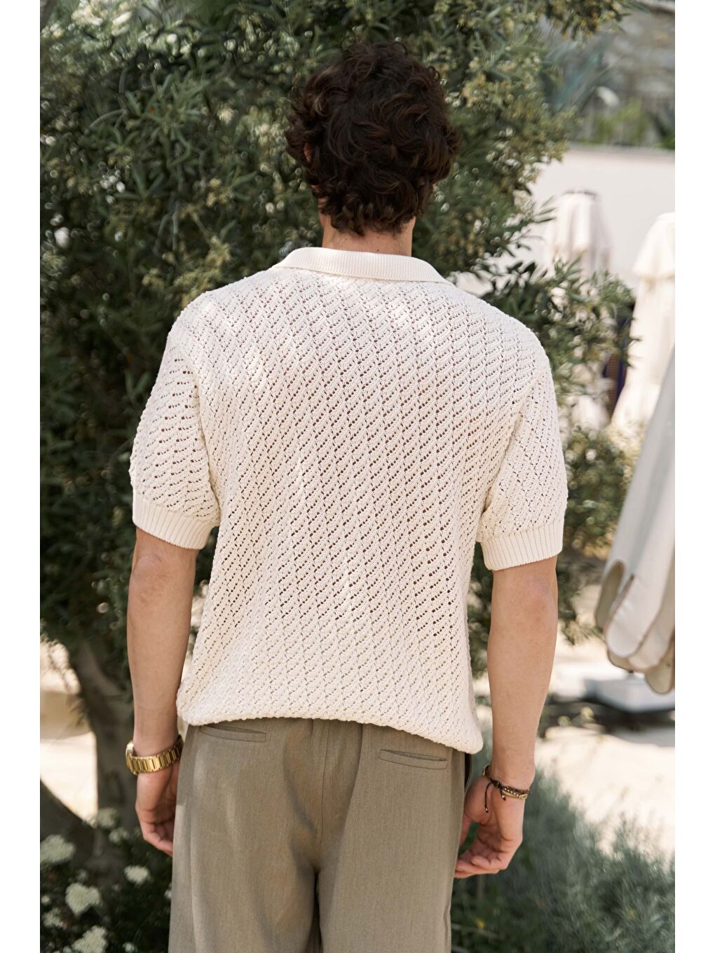 Peter Erkek Polo Yaka Ekru Triko T-Shirt-4