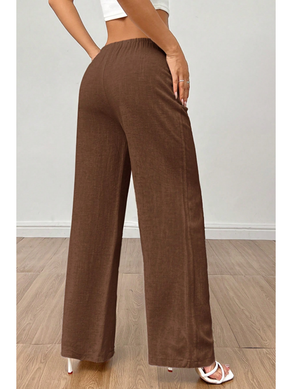 Kahverengi Bol Paça Müslin Kadın Pantolon-3