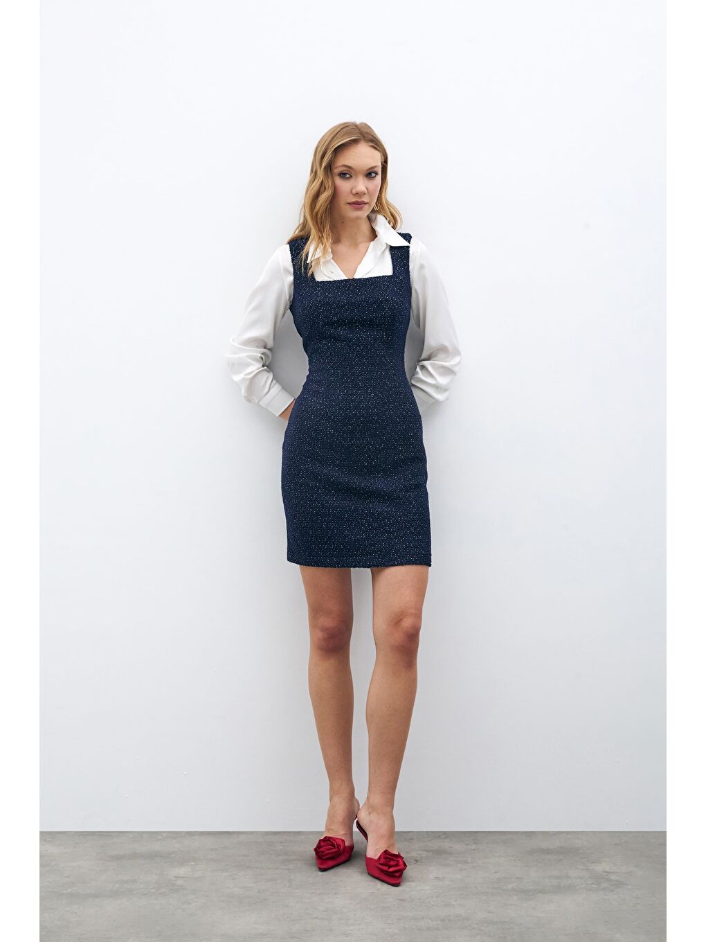 Mini Tüvit Elbise - Lacivert-1