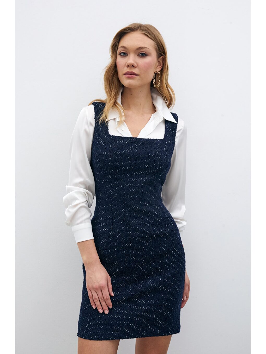 Mini Tüvit Elbise - Lacivert-2