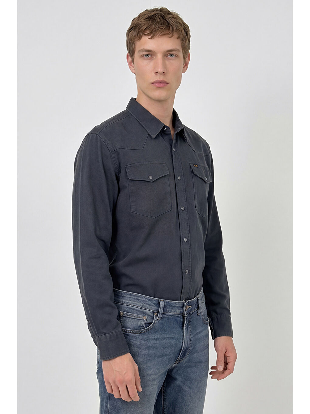 Antrasit %100 Pamuk Western Regular Fit Normal Kesim Cepli Gömlek-2