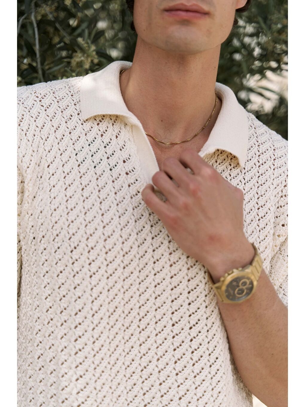 Peter Erkek Polo Yaka Ekru Triko T-Shirt-5