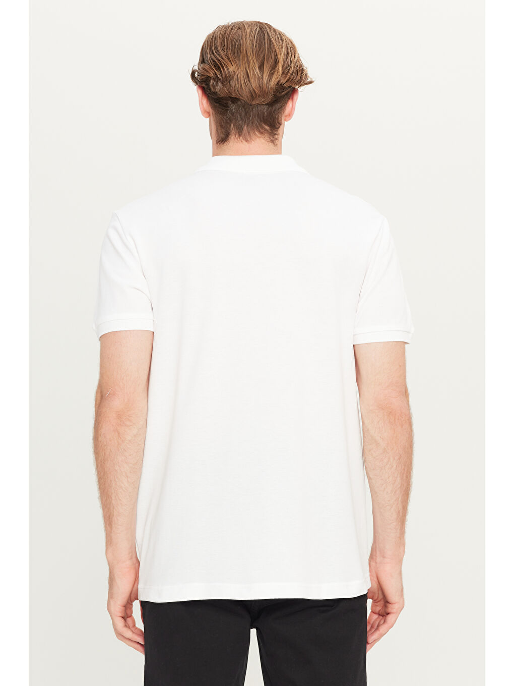 %100 Pamuk Regular Fit Normal Kesim Beyaz Polo Yaka Tişört-4