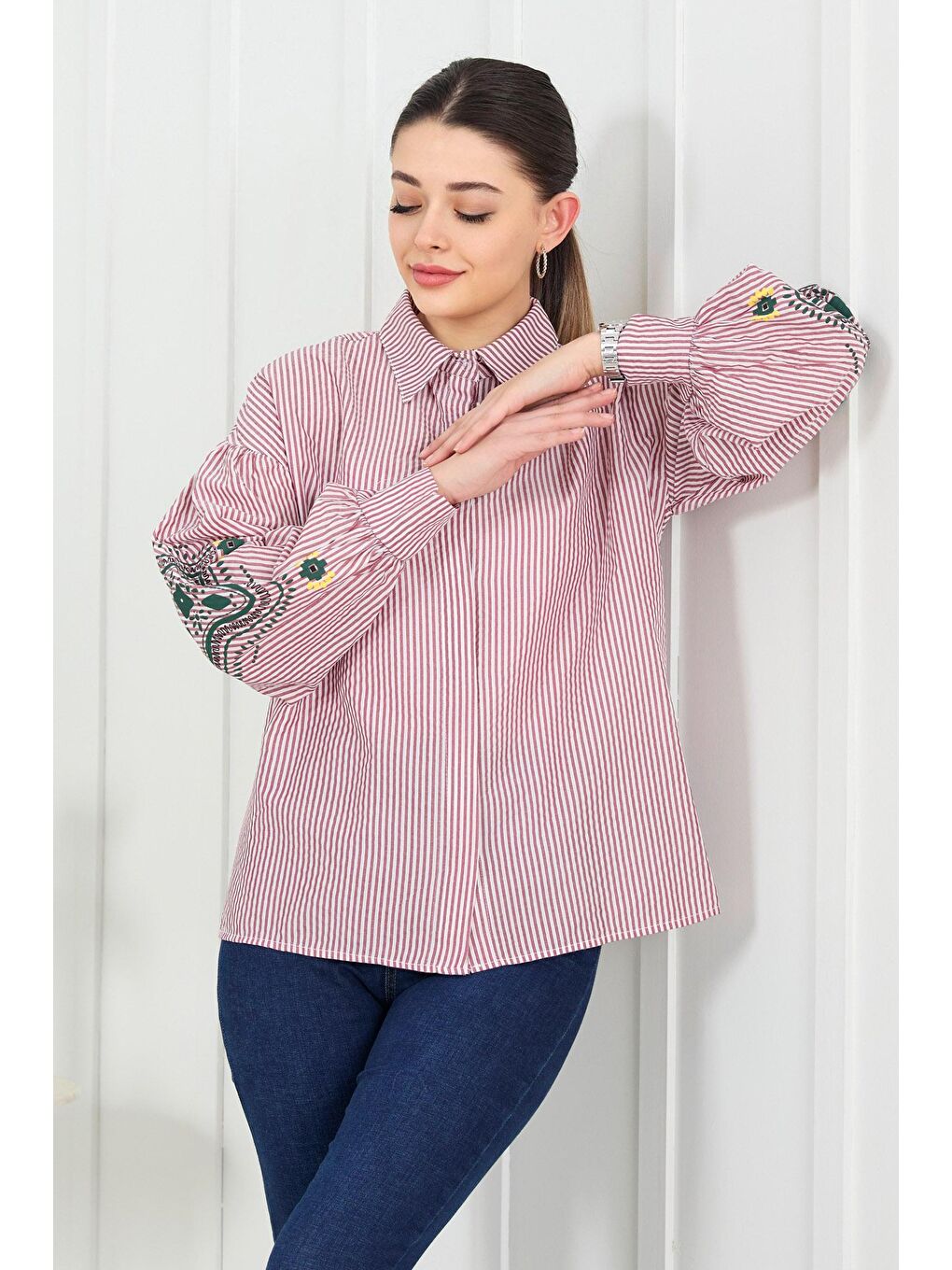 Gömlek Yaka Kadın Bordo Tunik - 11506-3