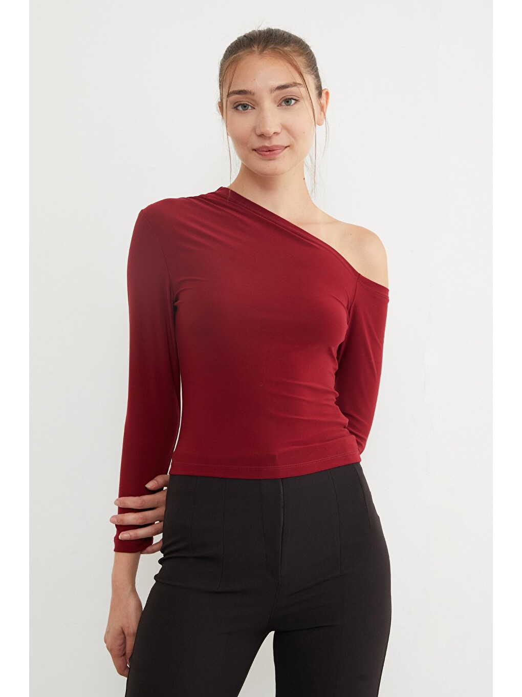 Bordo Basic Tek Omuz Bluz