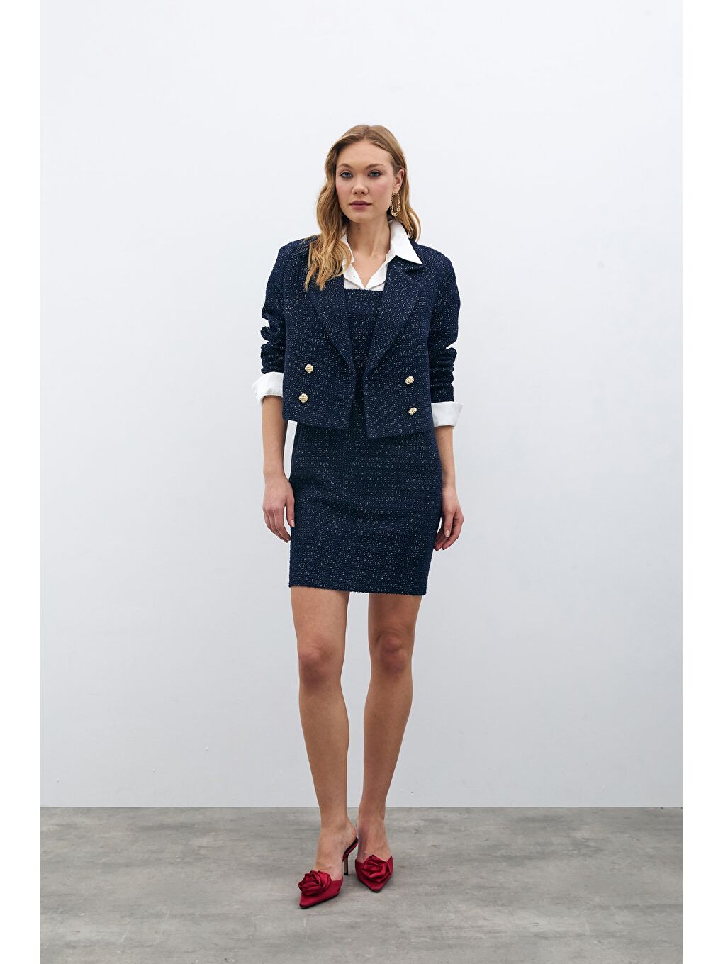 Mini Tüvit Elbise - Lacivert-5