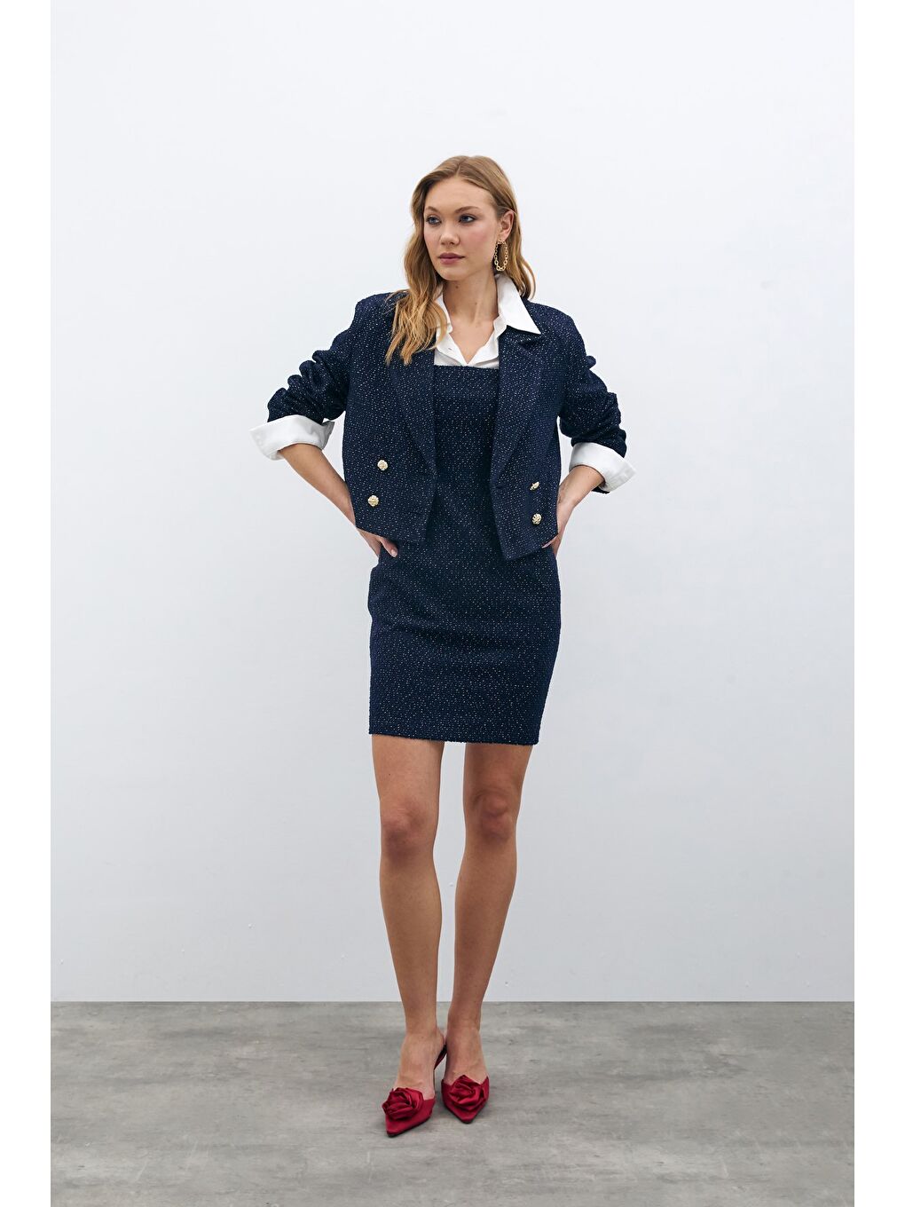 Mini Tüvit Elbise - Lacivert-6