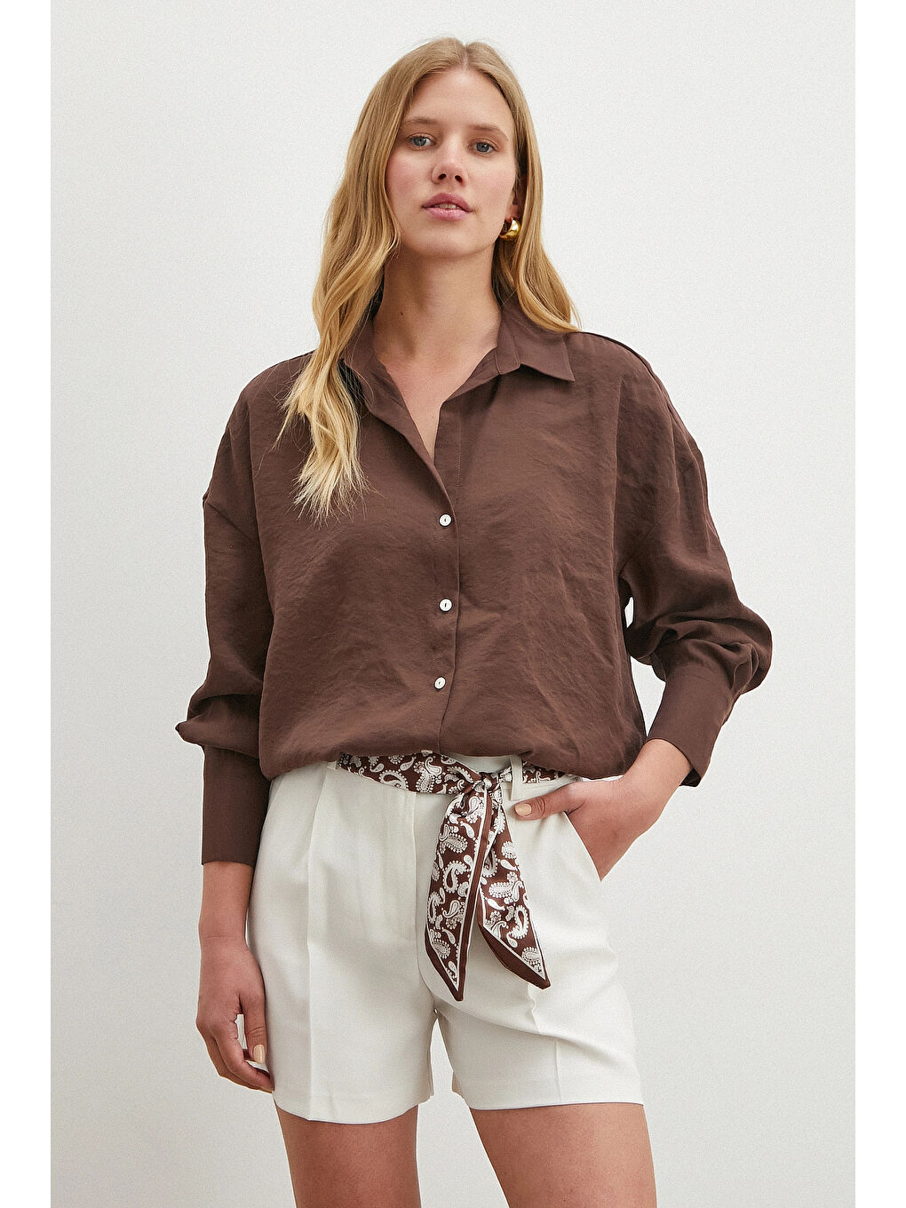 Kahverengi Basic Modal Gömlek Koyu Kahve