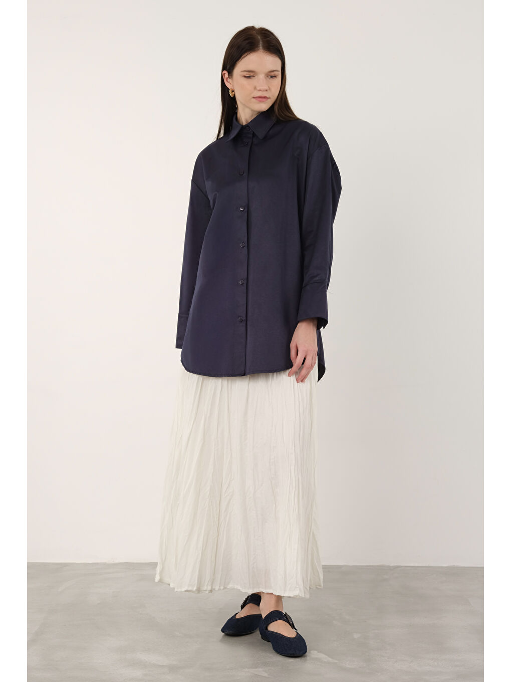 Poplin Gömlek Kısa Ofis Lacivert-2