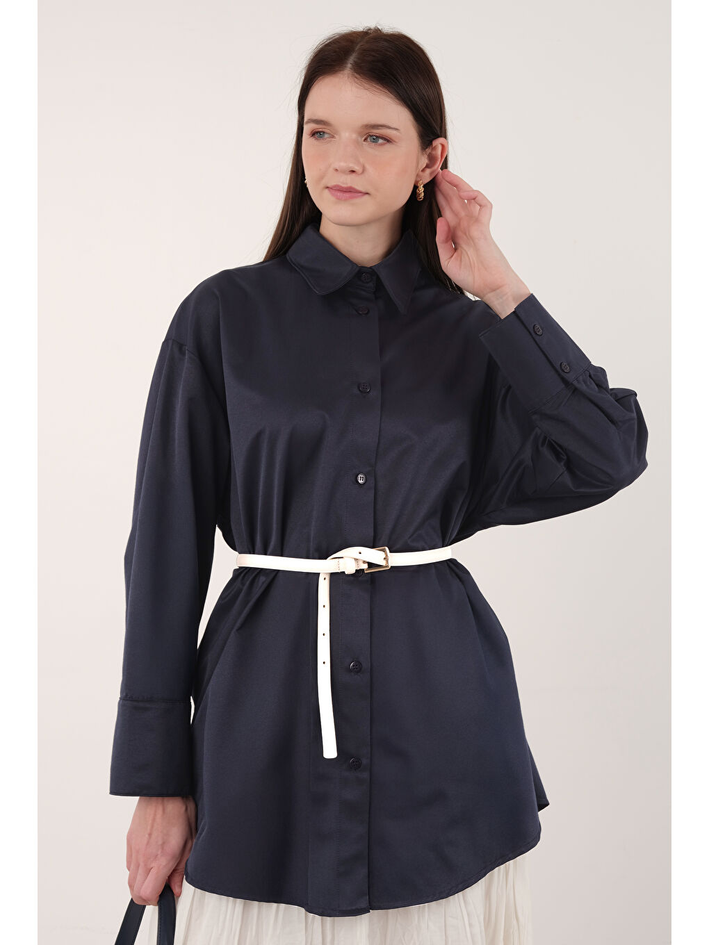 Poplin Gömlek Kısa Ofis Lacivert-3