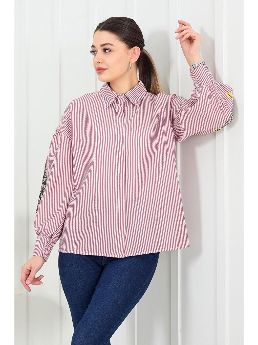 Gömlek Yaka Kadın Bordo Tunik - 11506-4