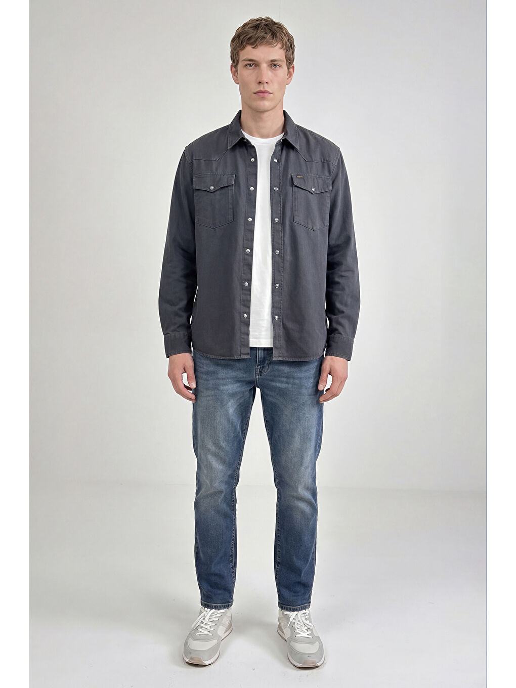 Antrasit %100 Pamuk Western Regular Fit Normal Kesim Cepli Gömlek-3