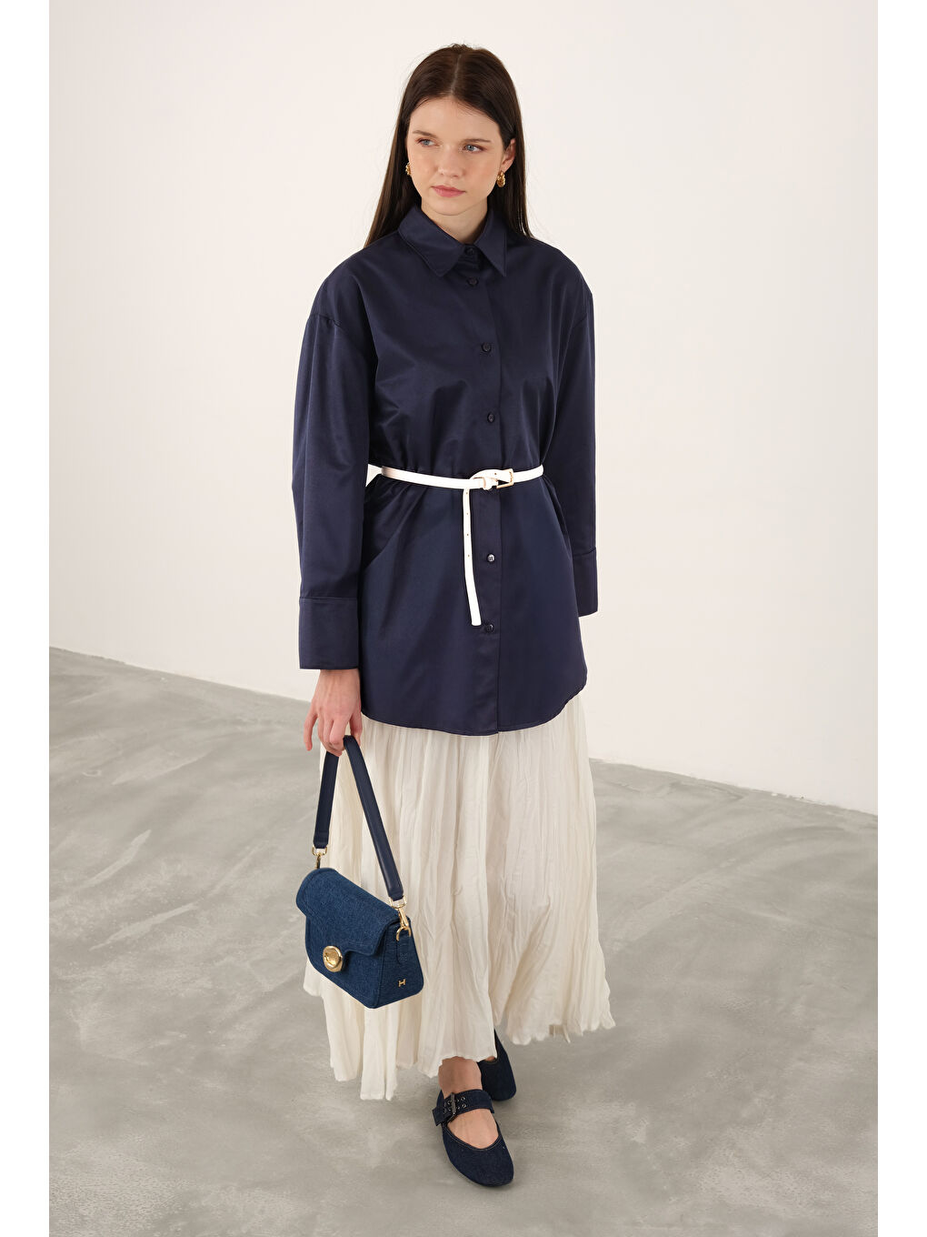 Poplin Gömlek Kısa Ofis Lacivert-4