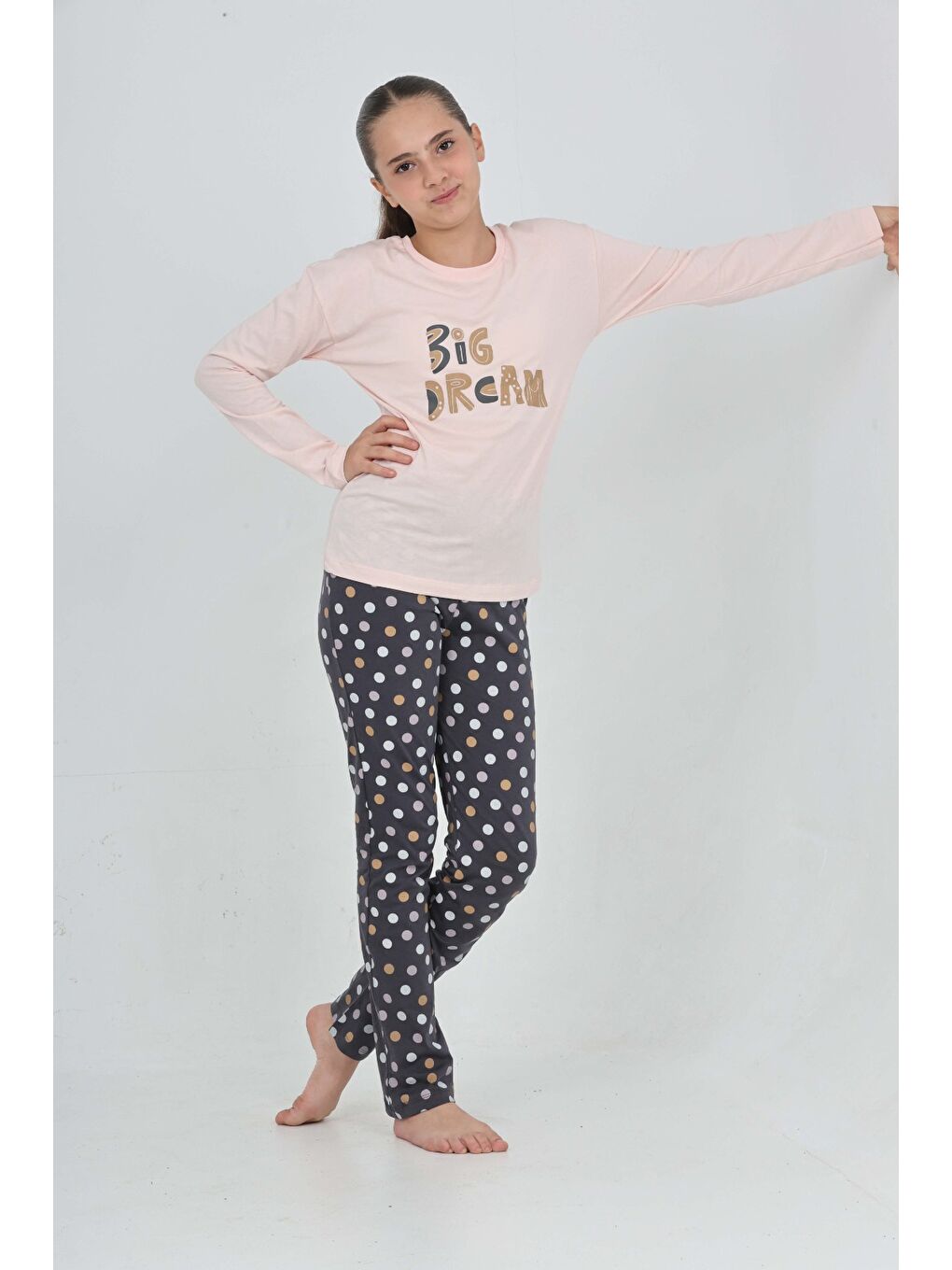 Pembe Kız Çocuk Big Dream Baskılı Pijama Takım-4