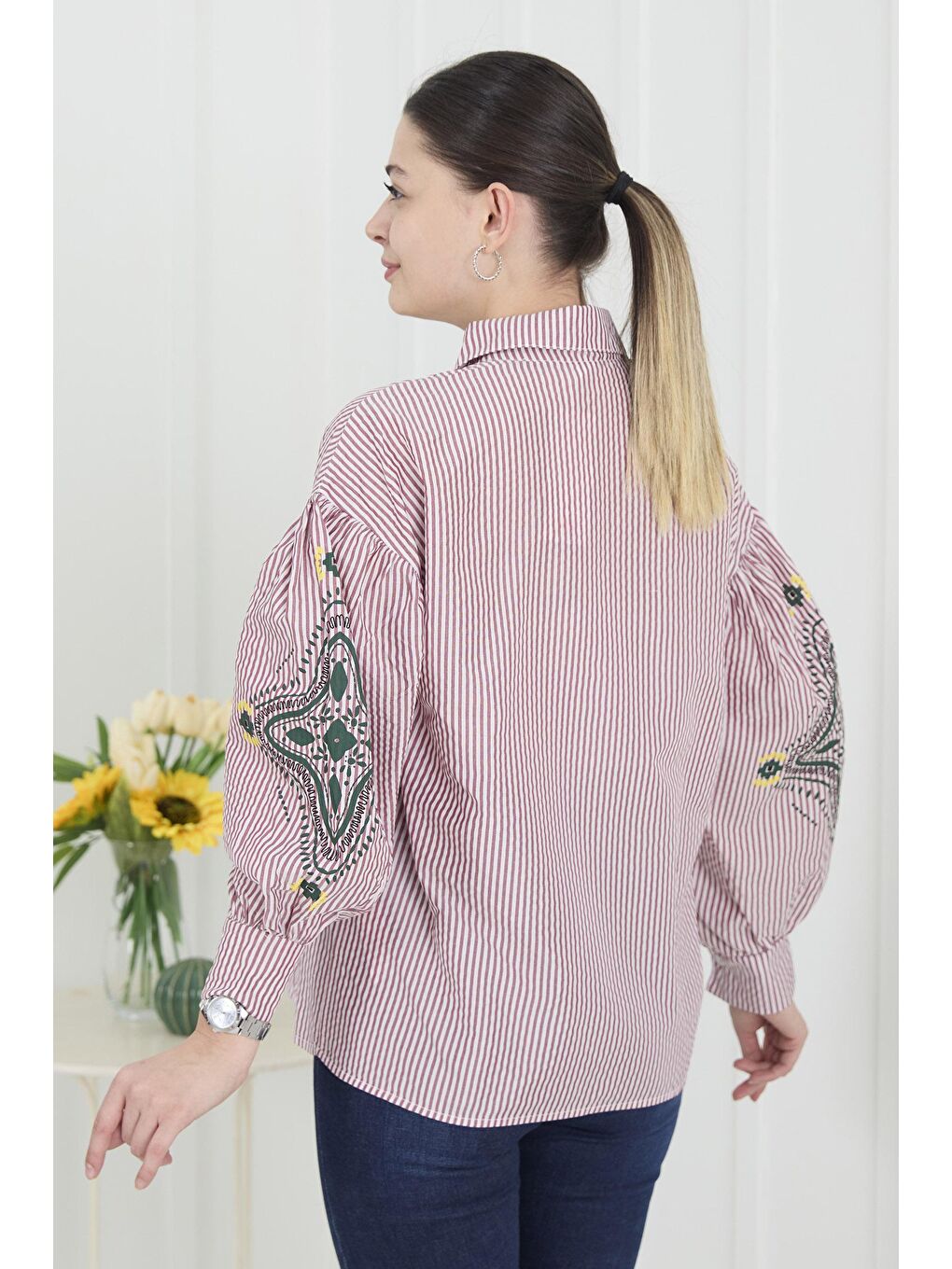 Gömlek Yaka Kadın Bordo Tunik - 11506-5