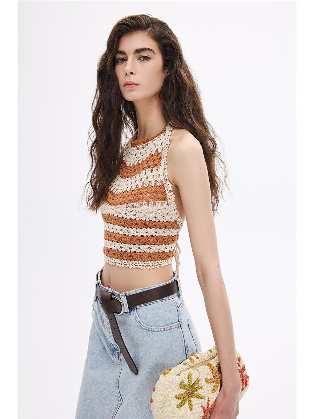 Kahverengi Kiremit Halter Yakalı Crop-1