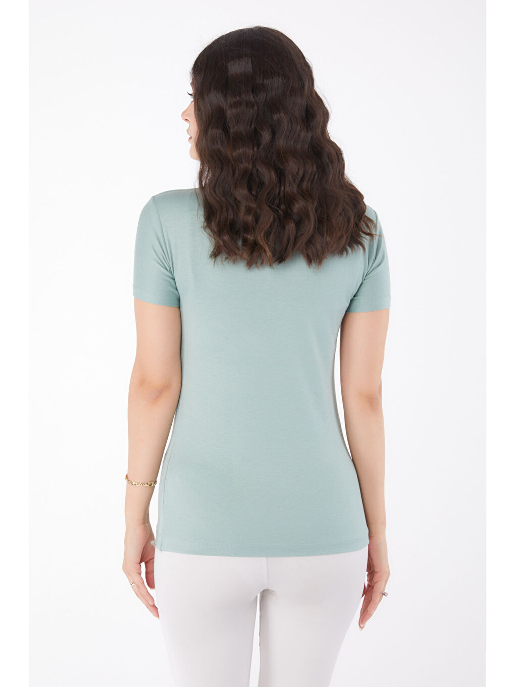 Yeşil Kısa Kollu Baskısız T-shirt çağla - 24764-4