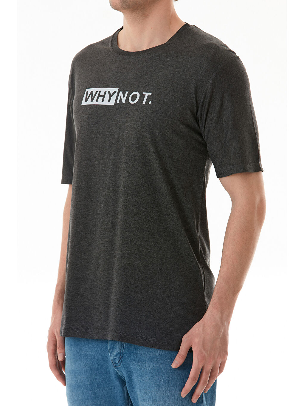 Antrasit Why Not Yazı Baskılı Bisiklet Yaka Tişört-4