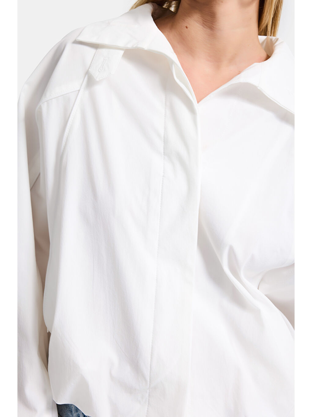 kadın Beyaz Renk w5 Oversize Özel Organik Kumaş Tasarım Gömlek Ceket-3