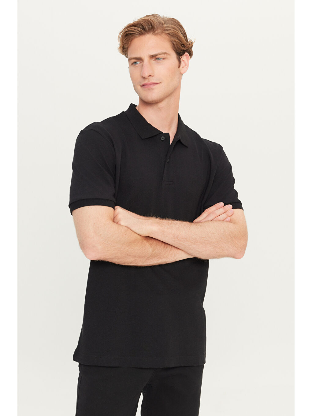 %100 Pamuk Regular Fit Normal Kesim Siyah Polo Yaka Tişört-1
