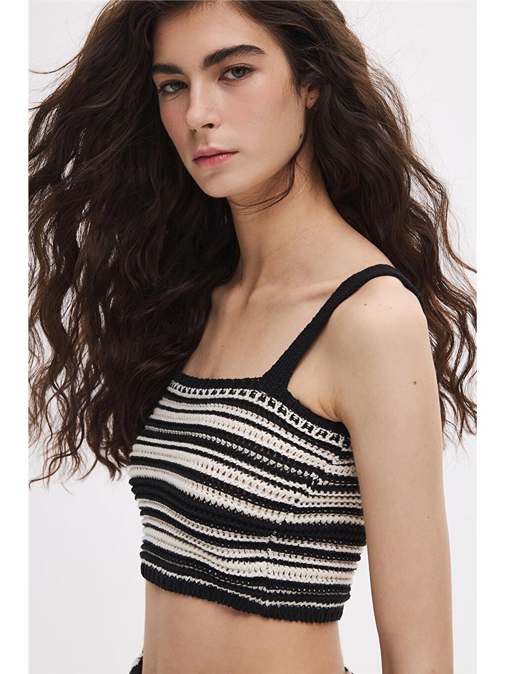 Siyah Kontrast Triko Crop-1