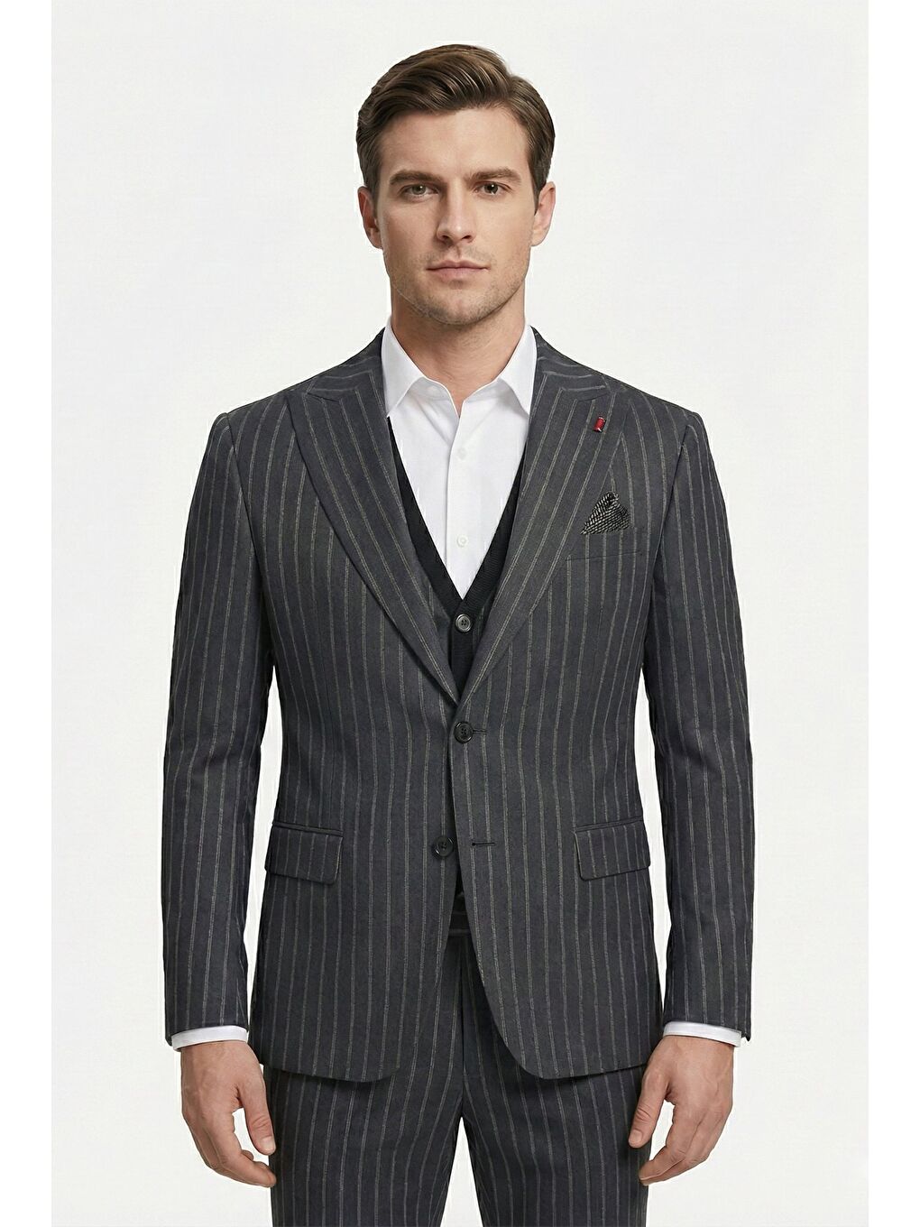 Giotelli Antrasit Triko Yelekli 6 Drop Polyester Viskon Karışımlı Erkek Takım Elbise