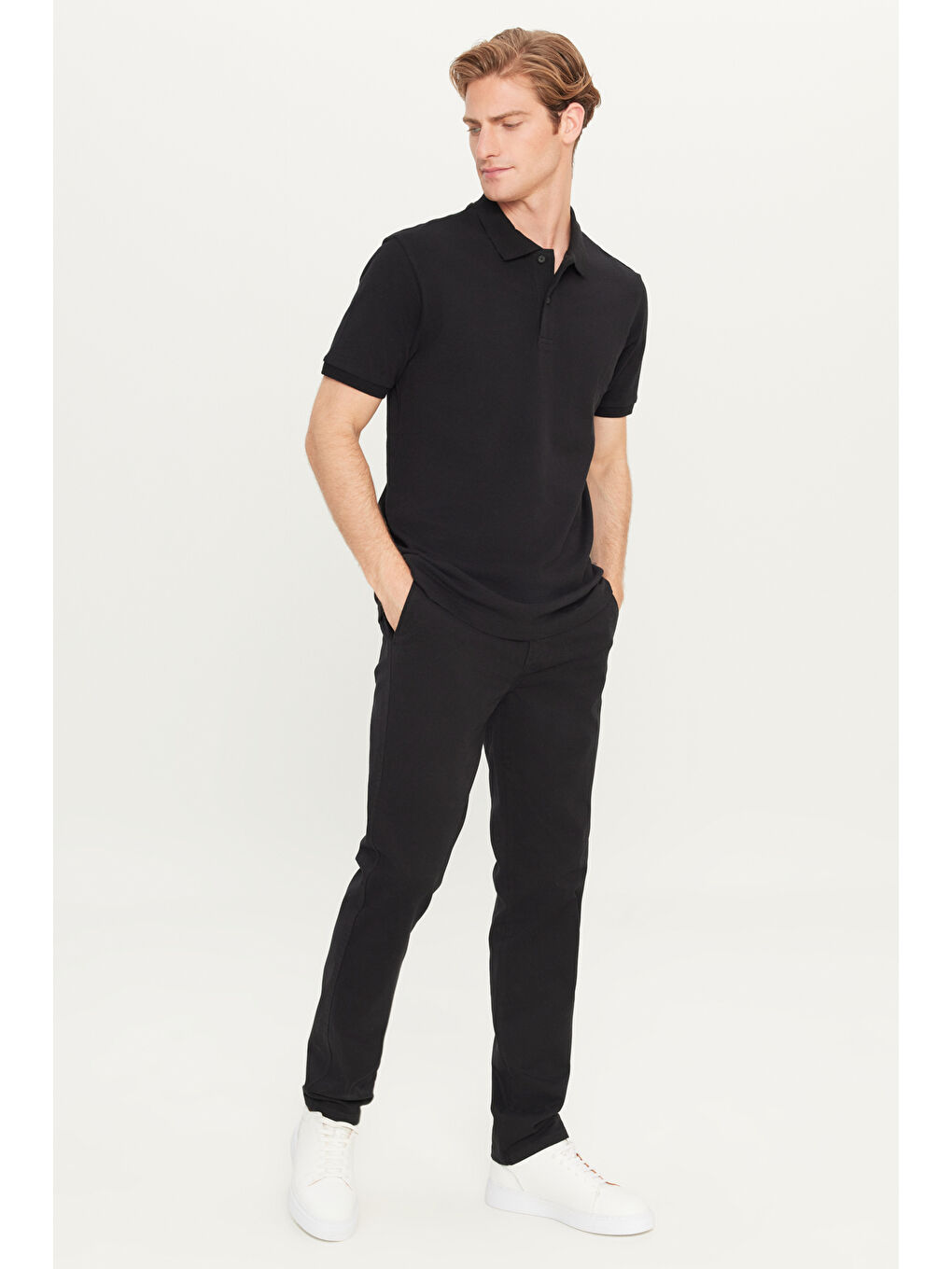 %100 Pamuk Regular Fit Normal Kesim Siyah Polo Yaka Tişört-2