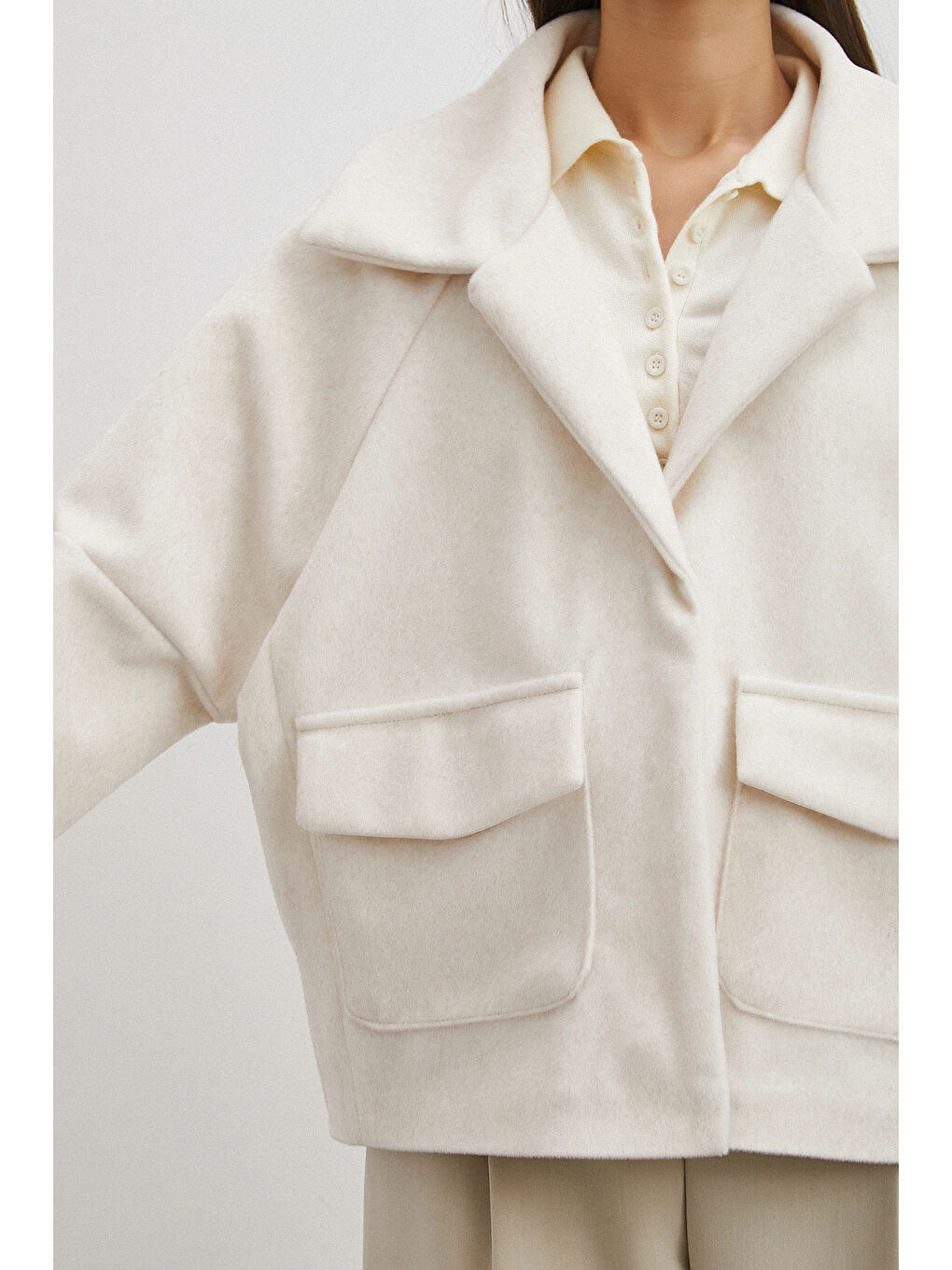 Ekru Reglan Tay Flok Mont Krem-4