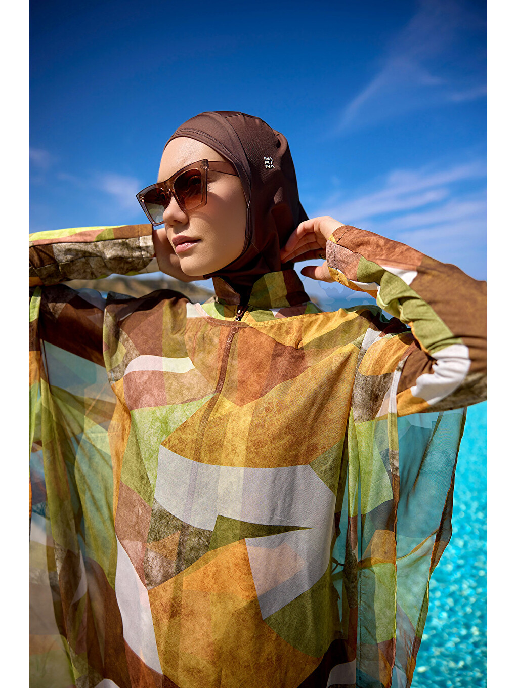 Haki Renkli Desenli İpeksi Kimono Pareo P2513-1-1