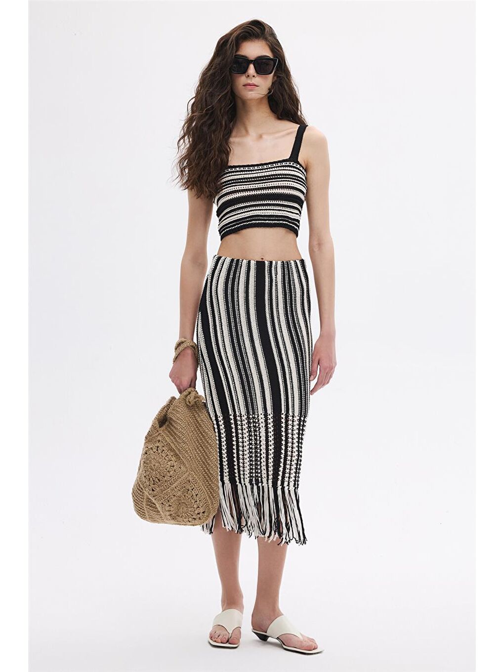 Siyah Kontrast Triko Crop-2