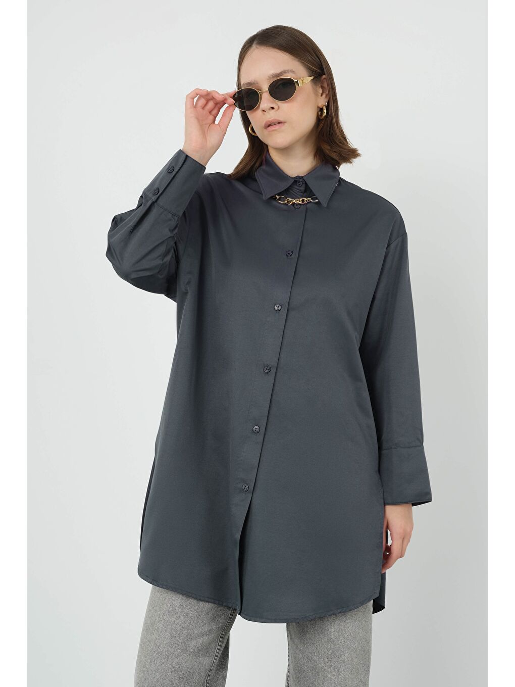 Gri Poplin Gömlek 90 cm Füme-2