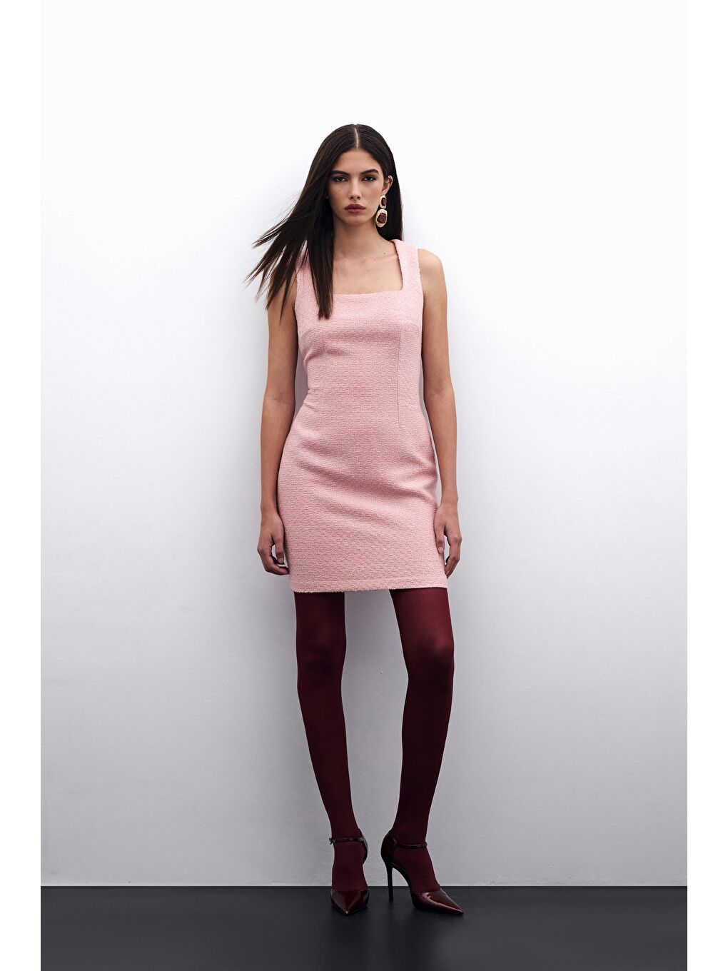 Pembe Mini Tüvit Elbise - Pudra