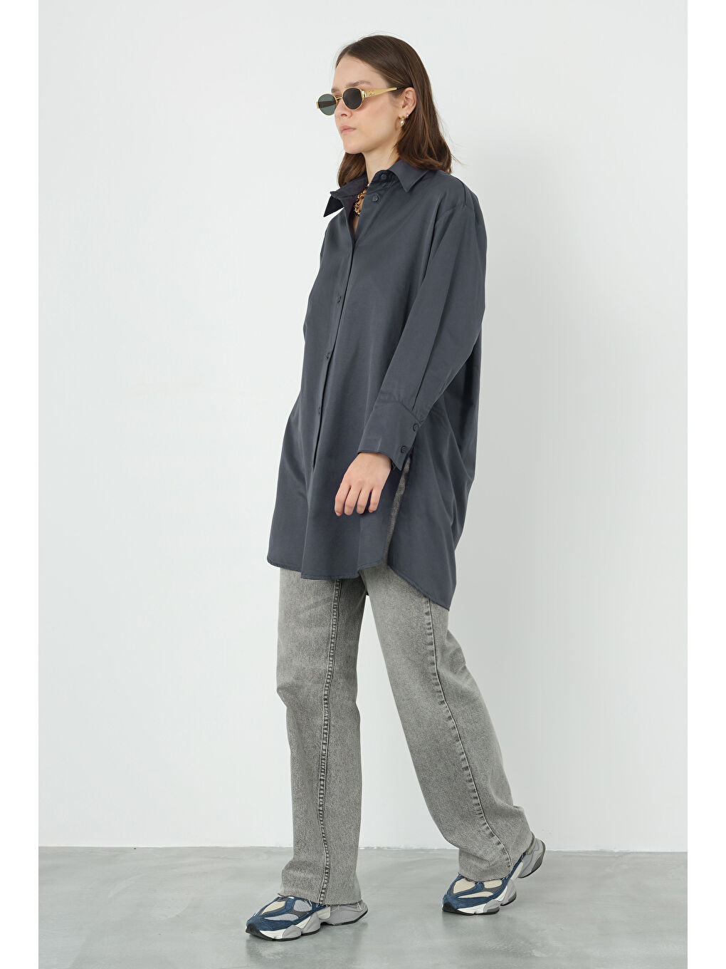 Gri Poplin Gömlek 90 cm Füme-4