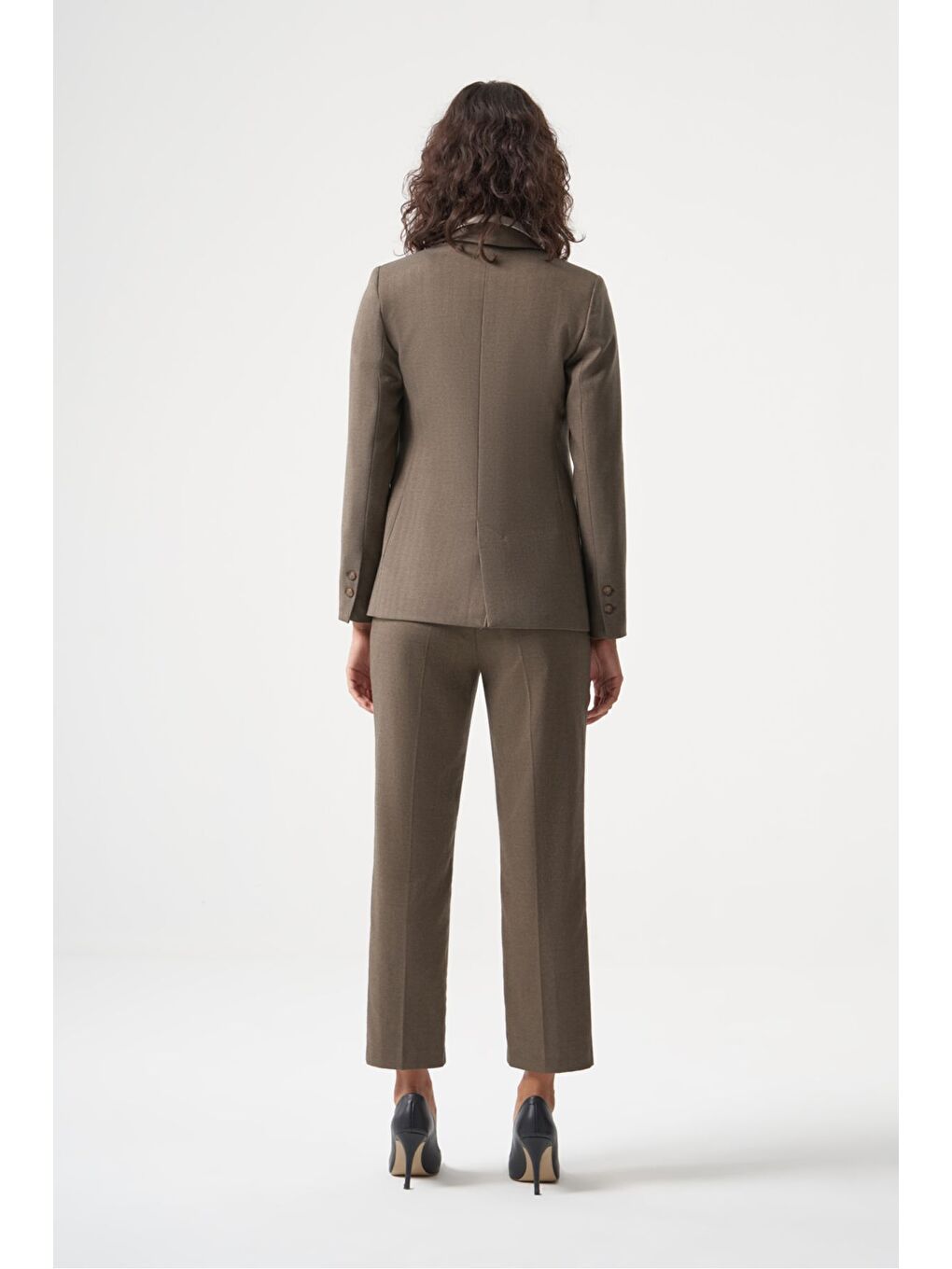 Bej MZL Vizon Rengi Balıksırtı Dokuma Tek Düğme Blazer Ceket-3