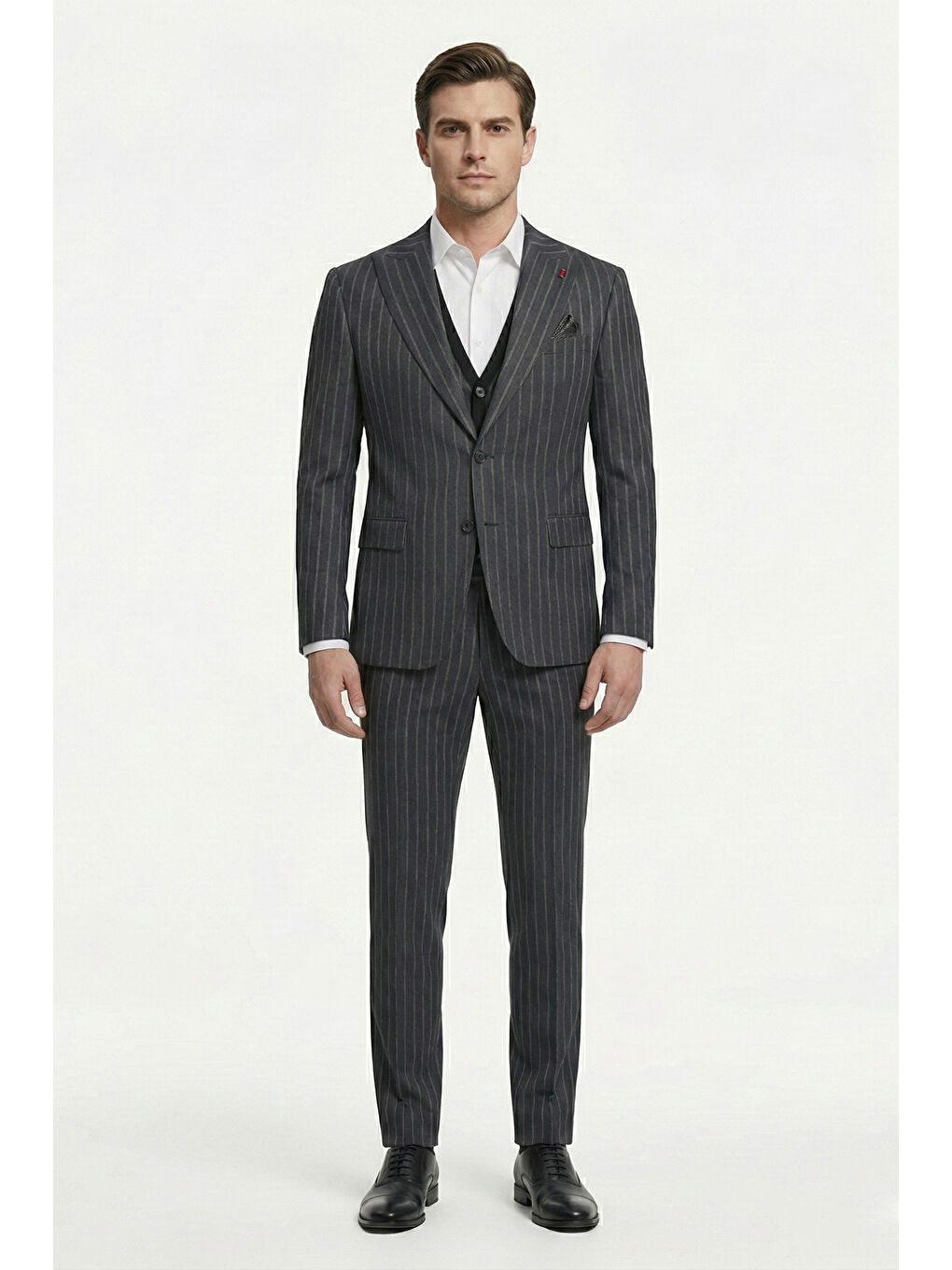 Giotelli Antrasit Triko Yelekli 6 Drop Polyester Viskon Karışımlı Erkek Takım Elbise-1