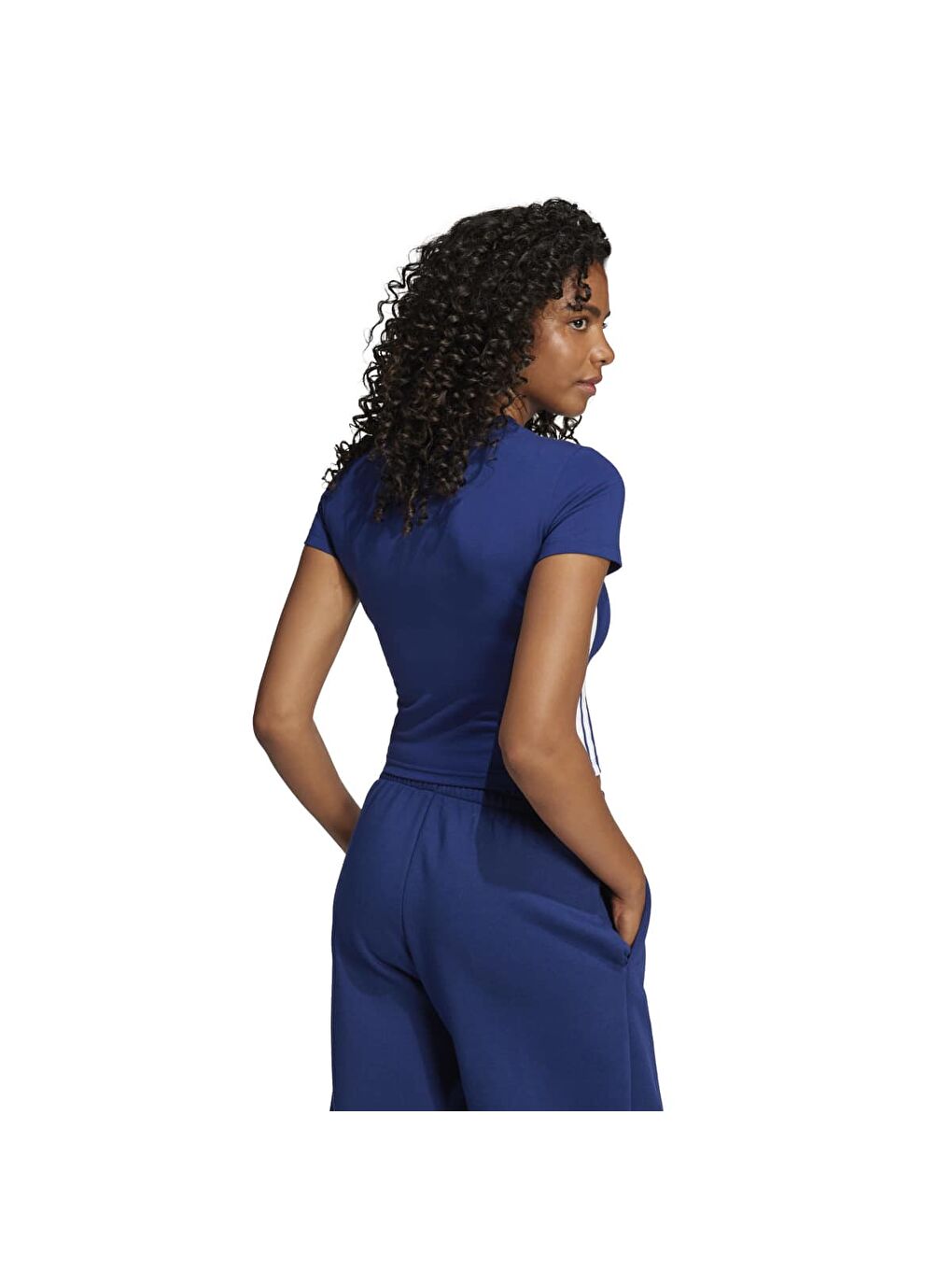 Essentials 3 Stripes Slim Baby Kadın Lacivert Bisiklet Yaka Tişört-1