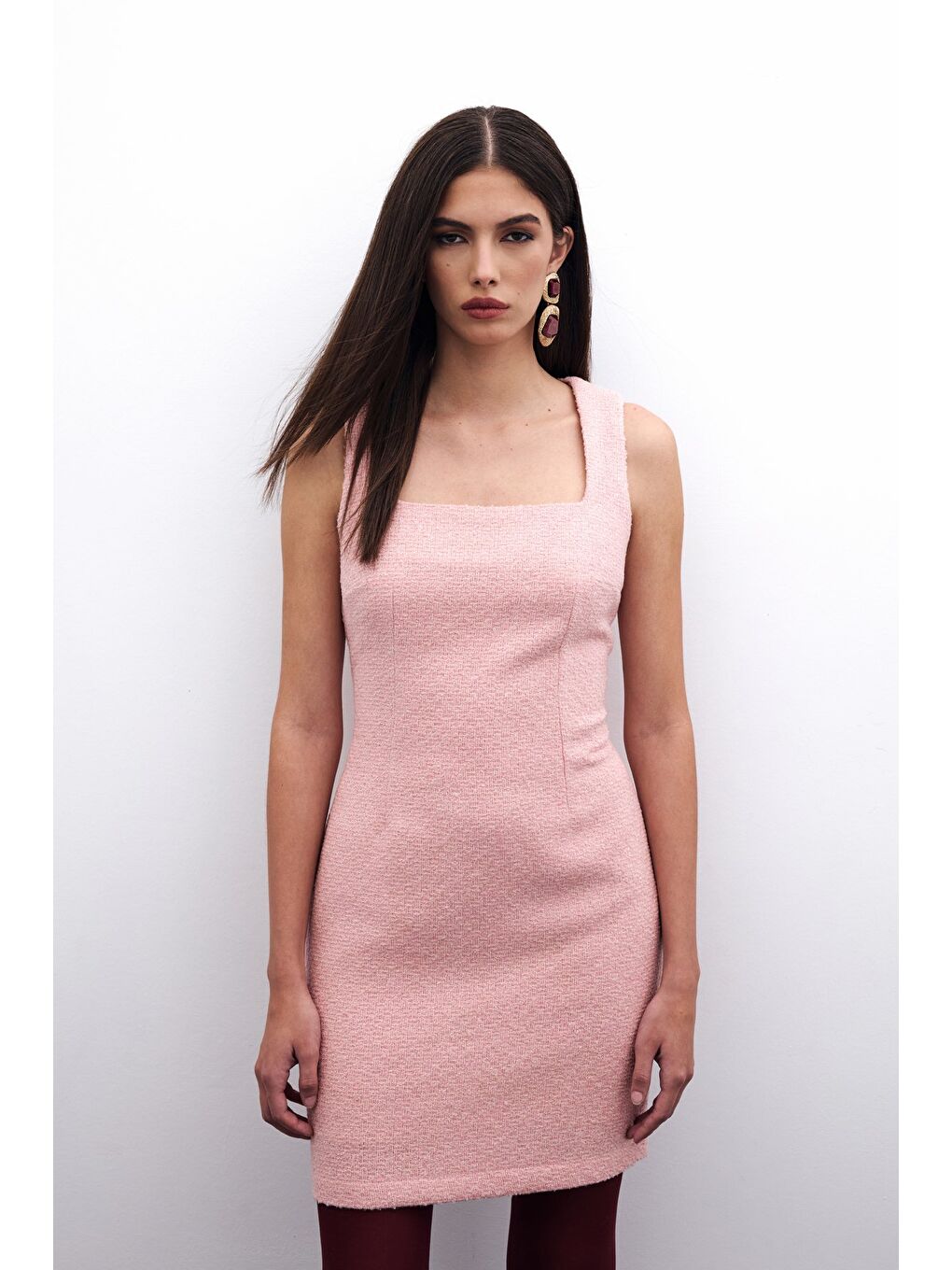 Pembe Mini Tüvit Elbise - Pudra-3