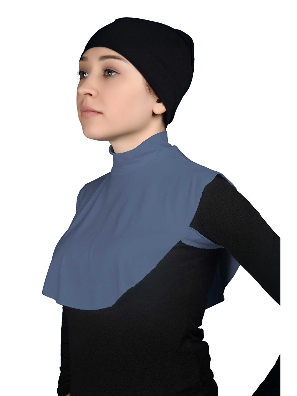 Mavi Düz Balıkçı Yaka Boğazlı Penye Tesettür Boyunluk-1