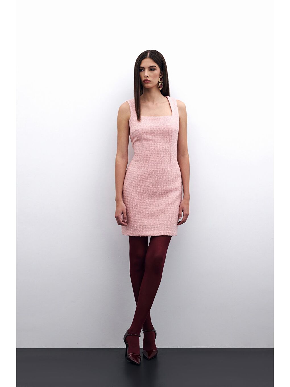 Pembe Mini Tüvit Elbise - Pudra-4