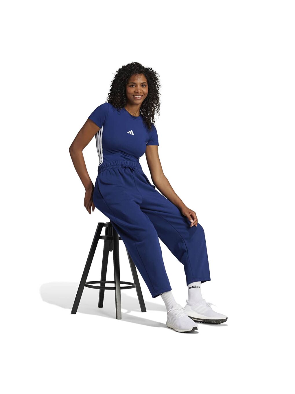 Essentials 3 Stripes Slim Baby Kadın Lacivert Bisiklet Yaka Tişört-2