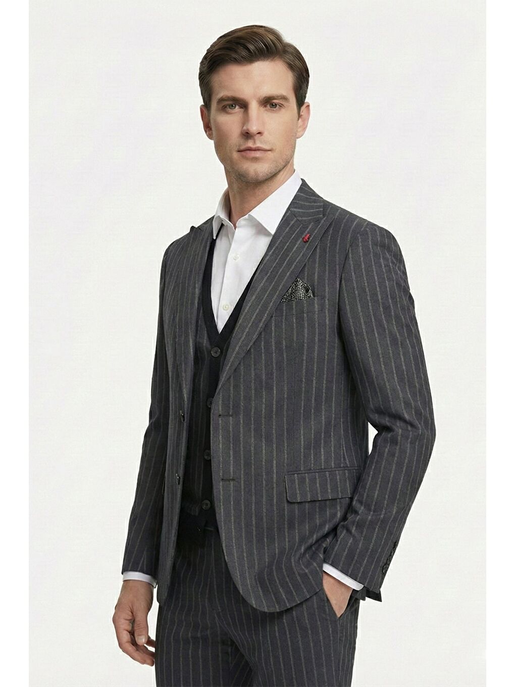 Giotelli Antrasit Triko Yelekli 6 Drop Polyester Viskon Karışımlı Erkek Takım Elbise-2
